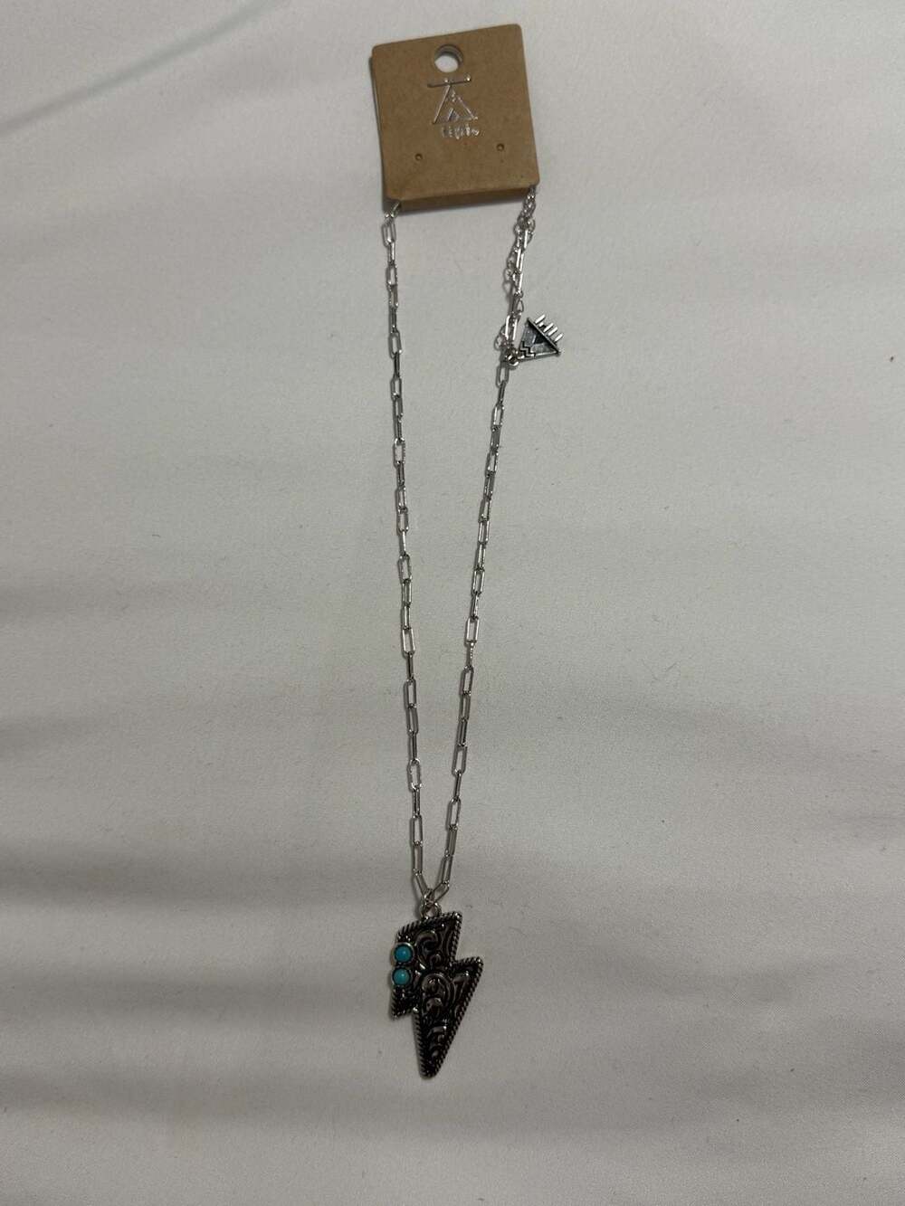 Tipi Western Engraved Lightning Bolt Necklace with Turquoise Accents - Picture 2 of 2
